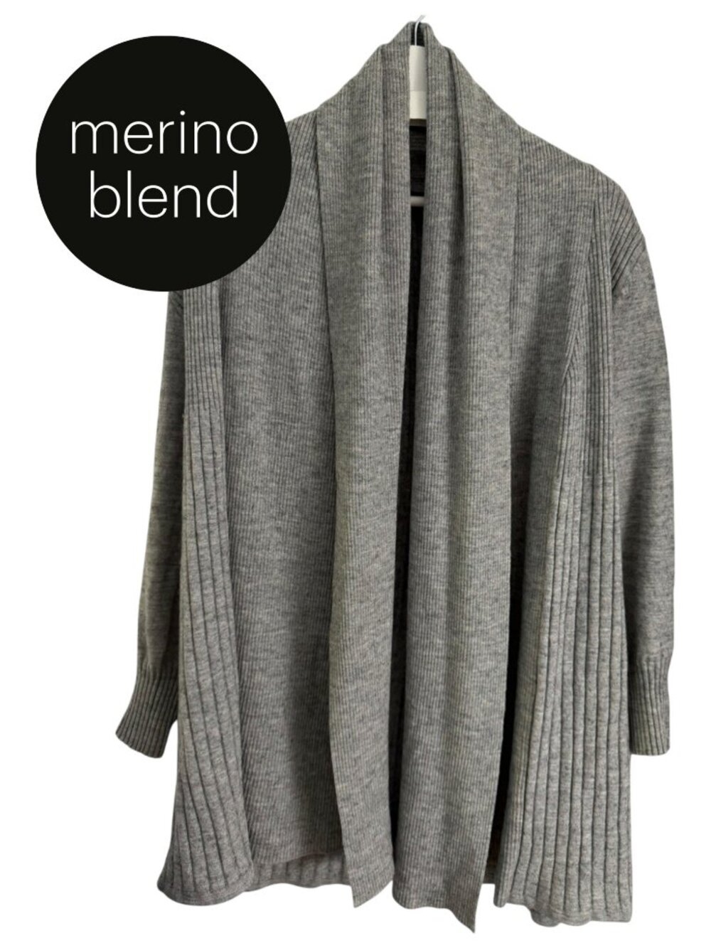 CONTEMPORAINE Grey Merino Wool Blend Long Ribbed Cardigan size M